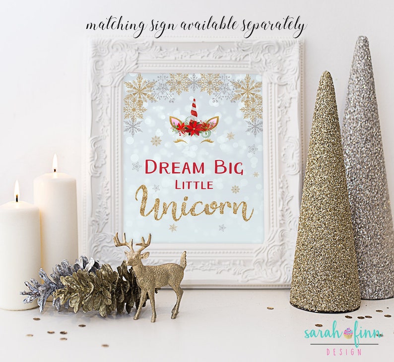 Christmas Unicorn Happy Birthday Banner Printable Girl Unicorn Instant Download Christmas Birthday Party Decor Supplies Winter Birthday image 3