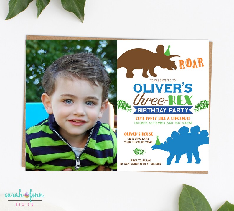 Dinosaur Birthday Invitation Modern Dinosaur Party Dino Four Etsy