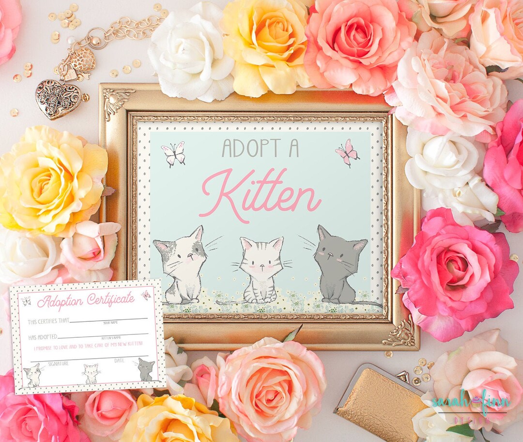 Adopt a Kitten Sign and Certificate Kitty Printable Cat Birthday Party ...