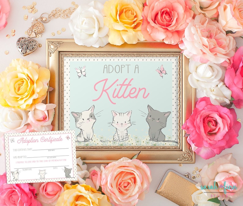 Adopt a Kitten Sign and Certificate Kitty Printable Cat | Etsy