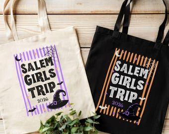 Salem Girls Trip Tote Bag 2026 Salem Witch Canvas Bag Halloween Salem Girls Trip Gift Goth Witches Totebag Reusable Bag Girls Weekend Tote