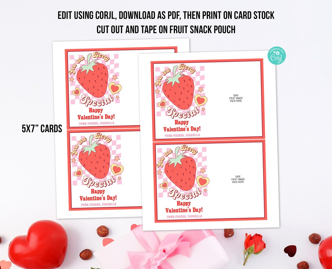 Fruit Snack School Valentine Printable Berry Cards Classroom Valentines ...