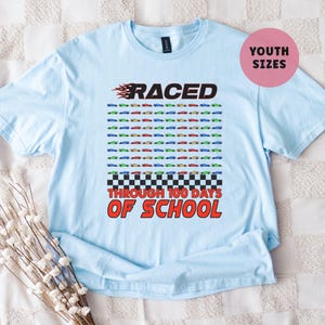 100 Days of School Shirt Boy T-Shirt for 100 Days of School Cars Counting Shirt Race cars racecars tshirt vehicles 100th day for Boys Light Blue