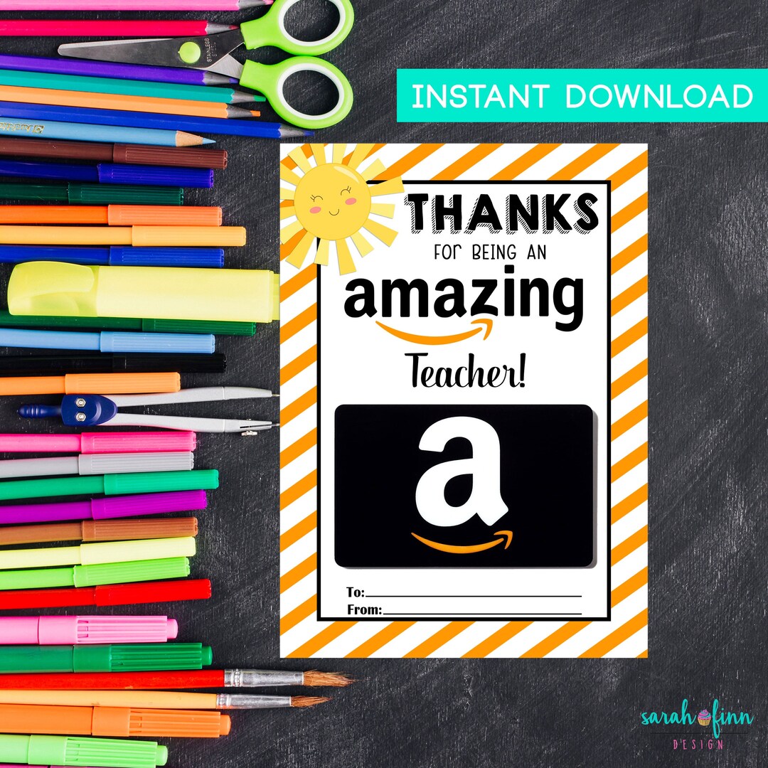 Amazon Teacher Gift Card Holder Instant Download Thank You Gift Summer