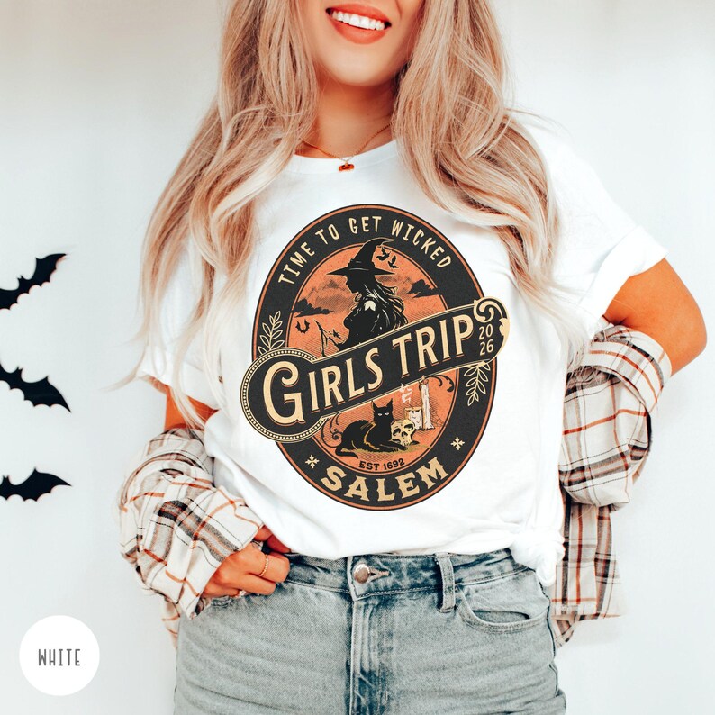 Comfort Colors Girls Trip Shirts Salem Shirts Matching Shirts Vintage Halloween Trip to Salem Massachusetts Time to Get Wicked Witches 2026 White