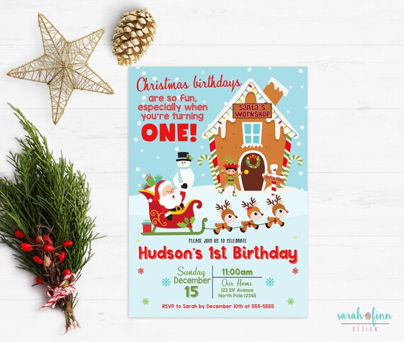 North Pole Santa First Birthday Party Invitation Boy or Girl | Etsy