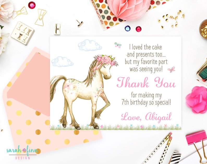 Horse Thank You Card Pony Birthday Printable Thank You Card Farm Cowgirl Digital Thank You Card Horse Party Pony Birthday image 1