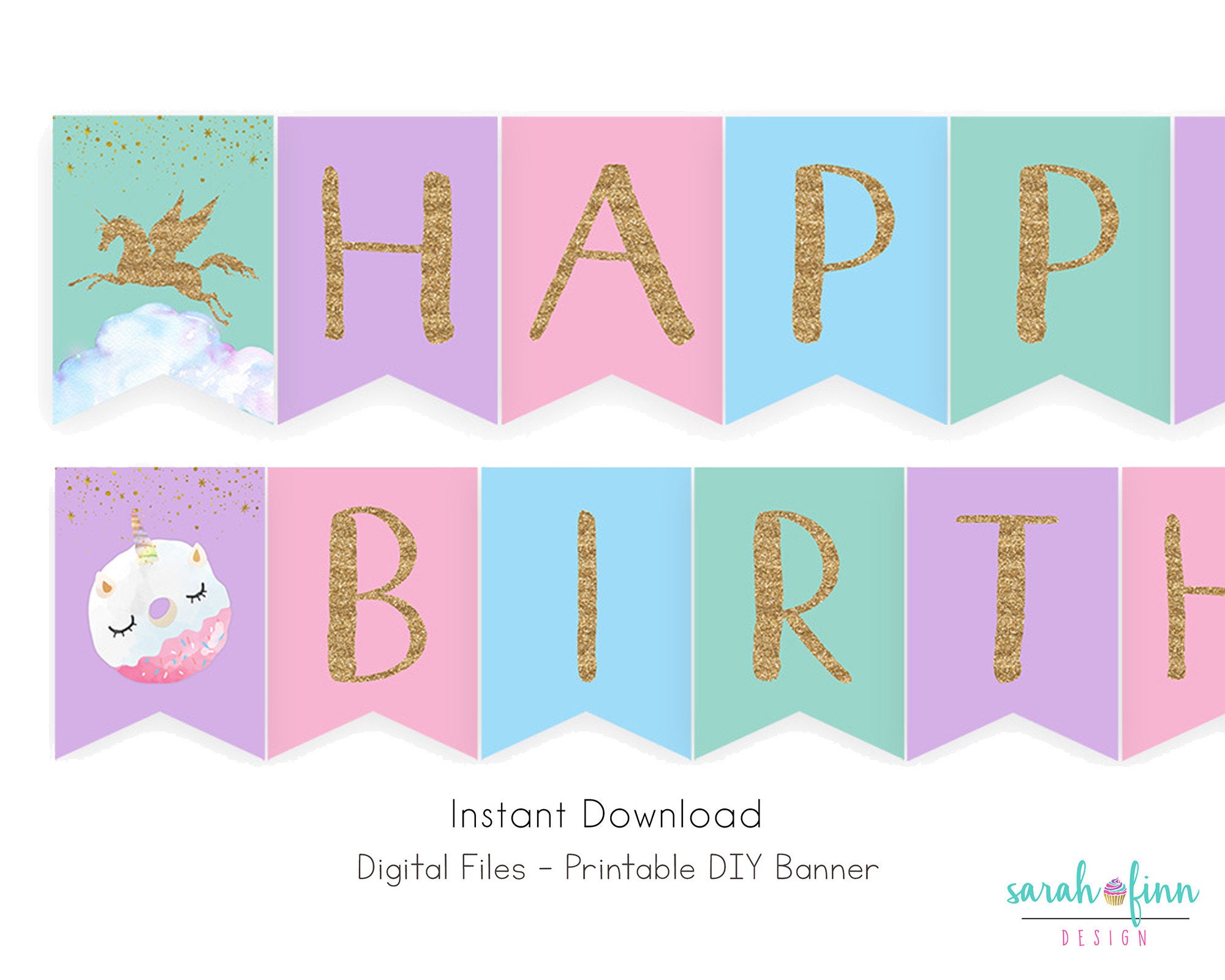 unicorn donut banner unicorn happy birthday printable supplies etsy israel