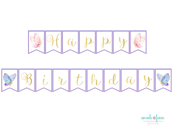 Bannière Joyeux Anniversaire Papillon - Guirlande Avec 15 Papillons Pour Décoration Fête