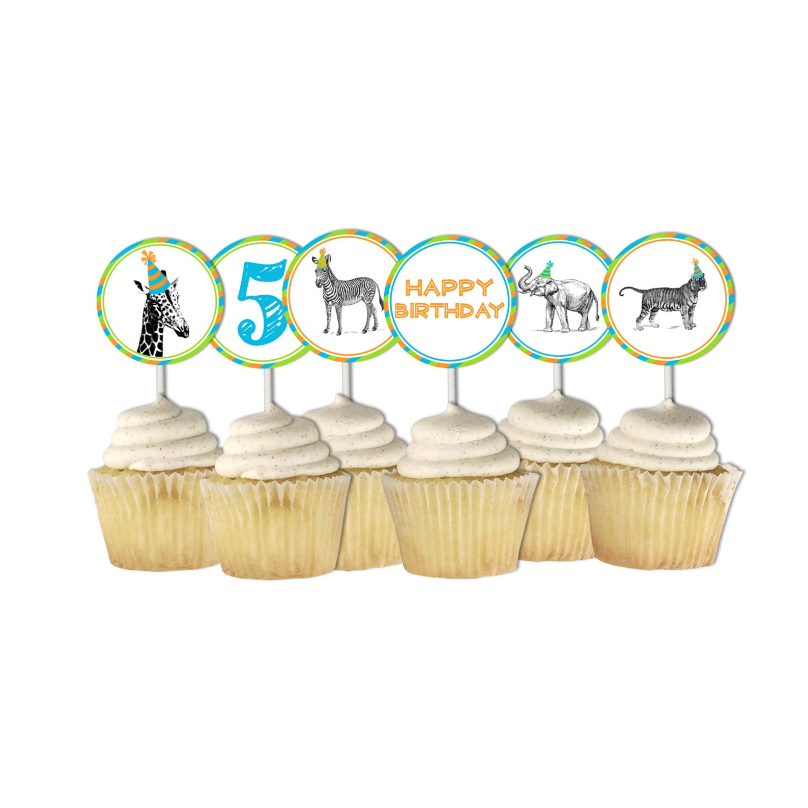 Party Animal Cupcake Toppers Zoo Cupcake Toppers Wild Animal Etsy