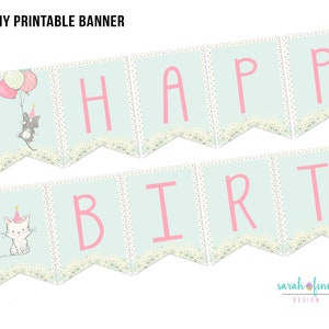 Kitten Happy Birthday Banner Printable Instant Download Girl Kitty Cat Party Decor Printable Kitten Party Supplies DIY DIGITAL Files