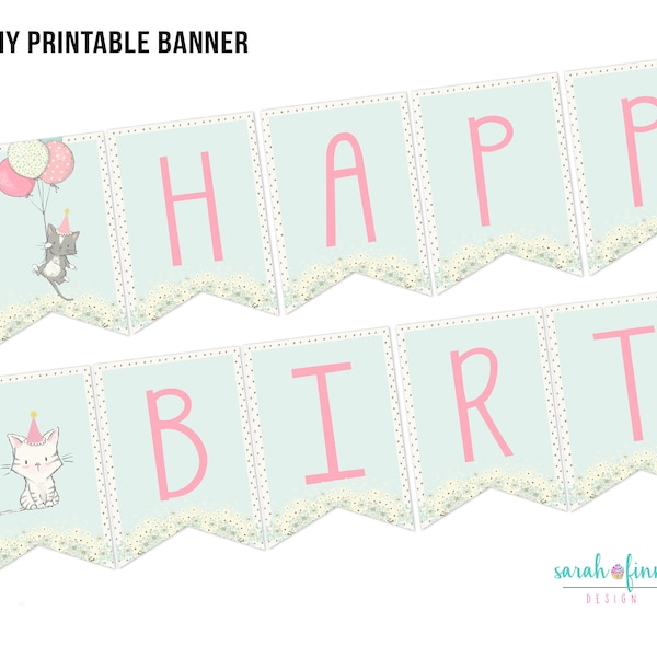 Cat Birthday Banner Printable - Etsy