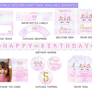 Caticorn Water Bottle Labels Printable Cat Unicorn Birthday Party ...