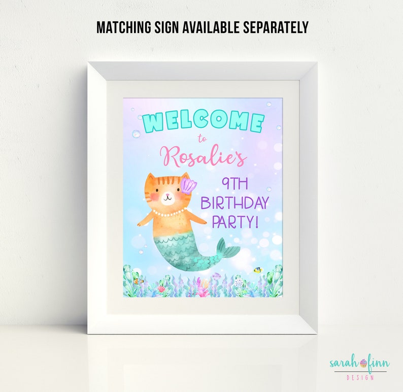 Mercat Thank You Card Editable Purrmaid Party Thank You Card Instant Download Edit with Corjl Birthday Printable Digital 4x6 Cat Mermaid image 4