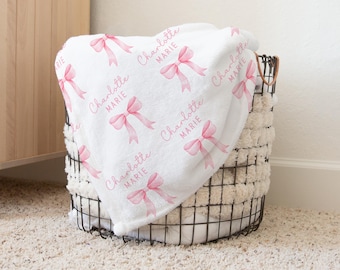 Bow Blanket Name Blanket for Baby Girl Personalized Baby Blanket Coquette Bow Baby Blanket Gift for Baby Shower Custom Name Gift New Mama