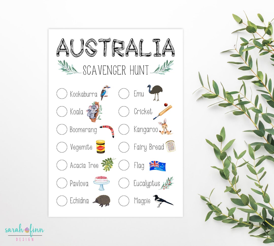 Australia Scavenger Hunt Australian Nature and Food Hunt Printable