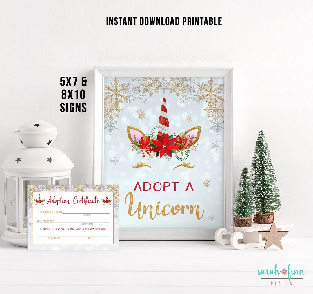 Adopt a Unicorn Printable Sign and Certificate Christmas - Etsy