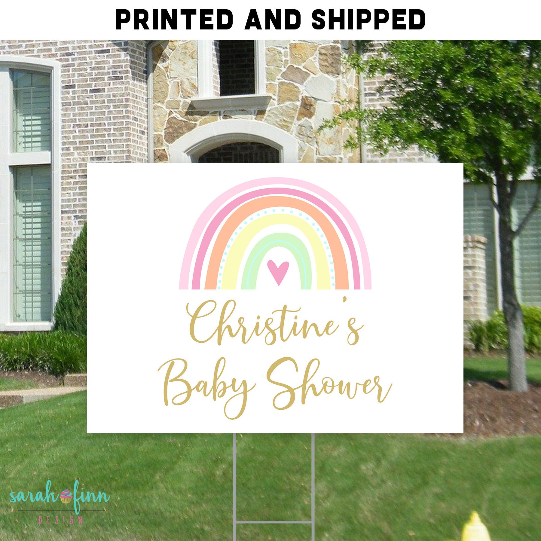 Rainbow Baby Shower Yard Sign Pastel Neutral Rainbow Lawn Sign Etsy