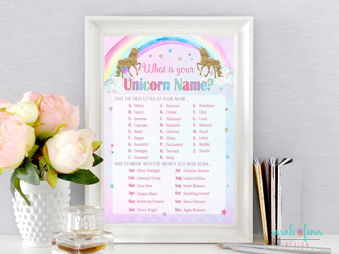 What is Your Unicorn Name Party Sign Unicorn Party Printable Unicorn ...