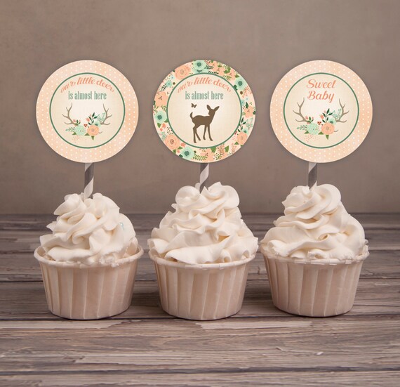 Our Little Deer Baby Shower Cupcake Toppers Baby Shower Etsy