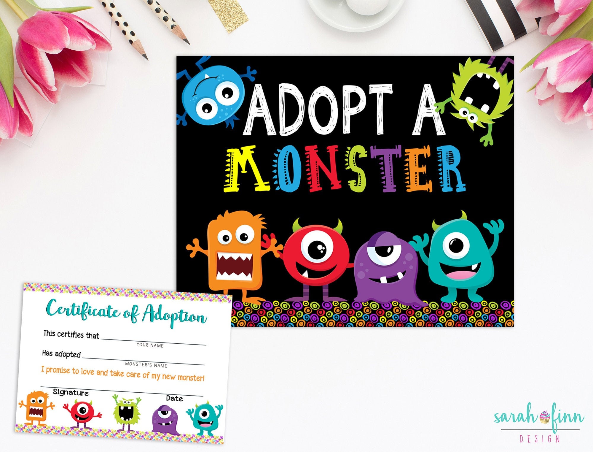 adopt-a-monster-printable-sign-and-certificate-monsters-halloween-birthday-party-printable-activity-instant-download-adoption-sign-etsy