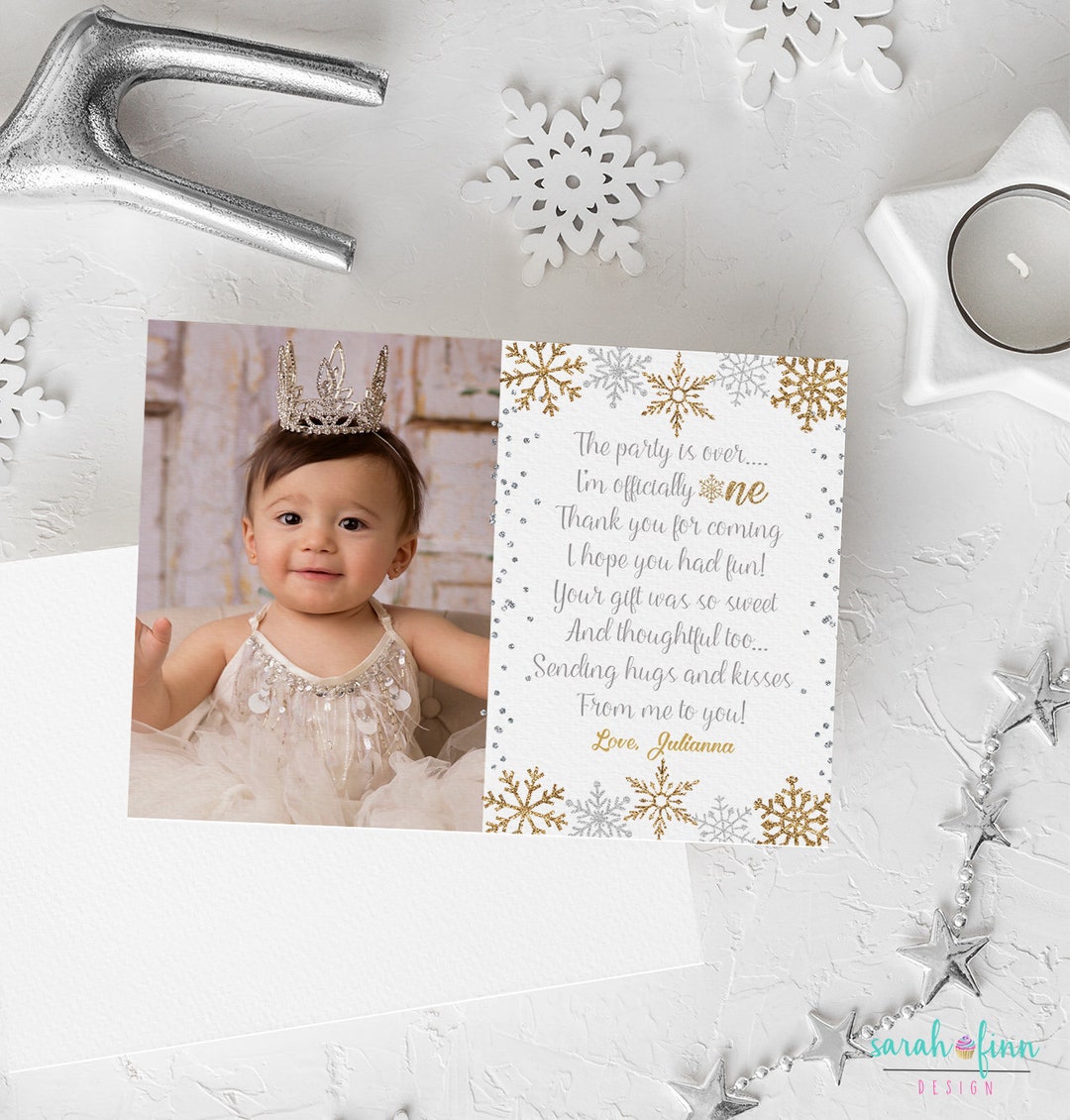 Winter Onederland Thank You Card Printable Photo First Birthday Winter ...