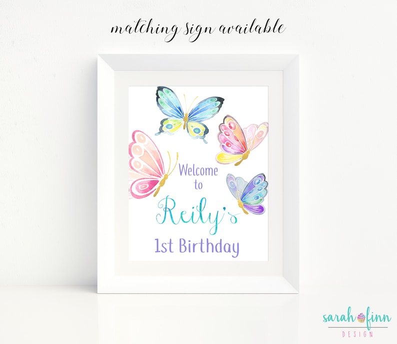 Butterfly Happy Birthday Banner Printable Instant Download Butterflies Pink Blue Purple Gold First Birthday Party Decor Supplies DIY