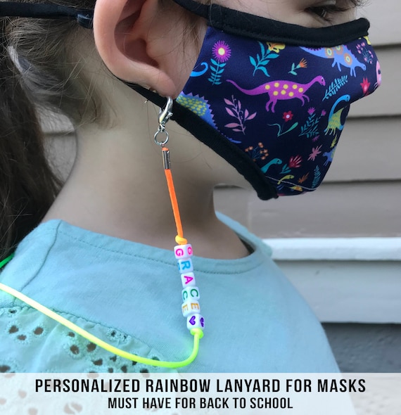Personalized Kids Mask Lanyard for Back to School Rainbow Face Etsy