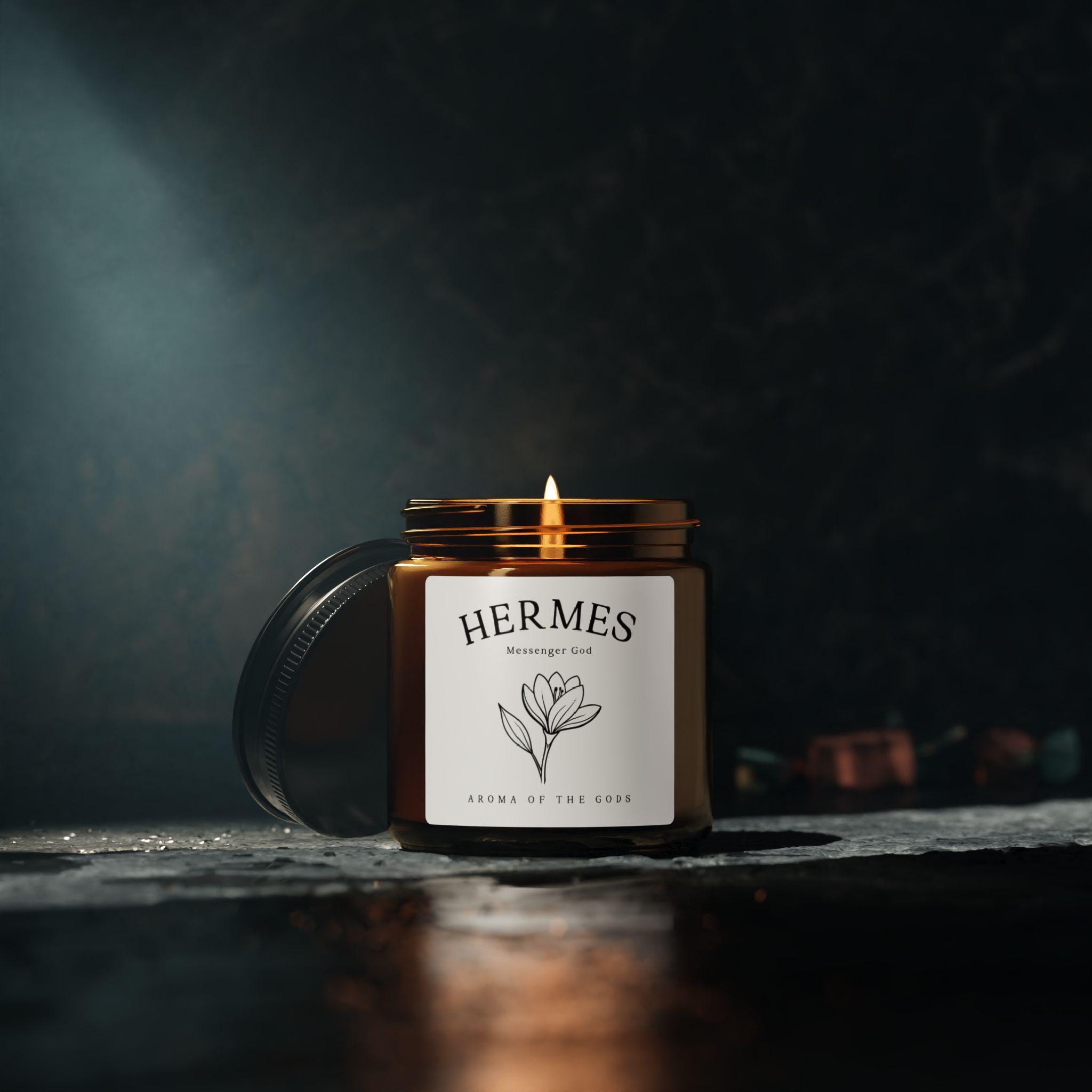 Hermes Greek God Candle Amber Jar Natural Soy Candle Greek