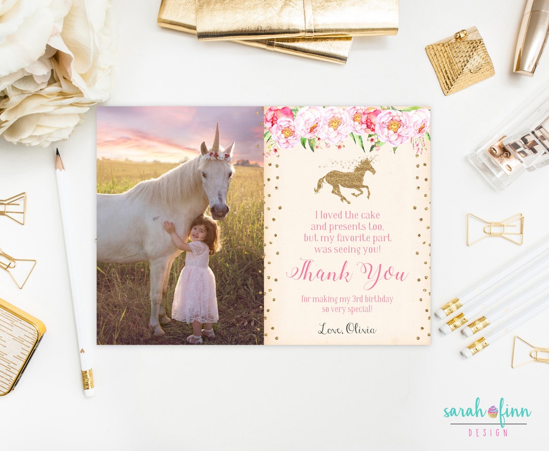 Unicorn Thank You Card Printable Unicorn Photo Thank You Card - Etsy