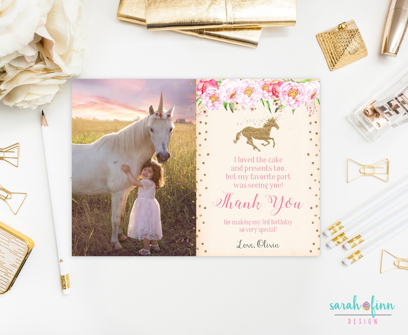 unicorn thank you card printable unicorn photo thank you