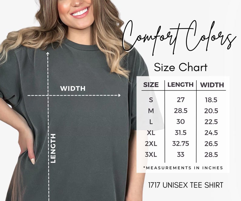 Puede incluir: Tabla de tallas para una camiseta unisex en varios tama&ntilde;os. La tabla muestra las medidas de longitud y ancho en pulgadas para las tallas S, M, L, XL, 2XL y 3XL.
