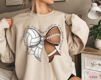 Football and Volleyball Sweatshirt Gift for Sports Mom Crewneck Mom of Both Volleyball Mama Football Season Bow Sports Era Sweater
