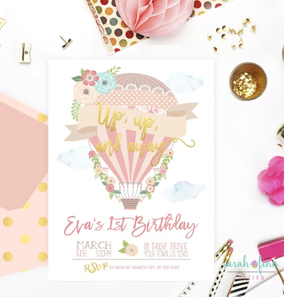 Hot Air Balloon 1St Birthday Invitations 6