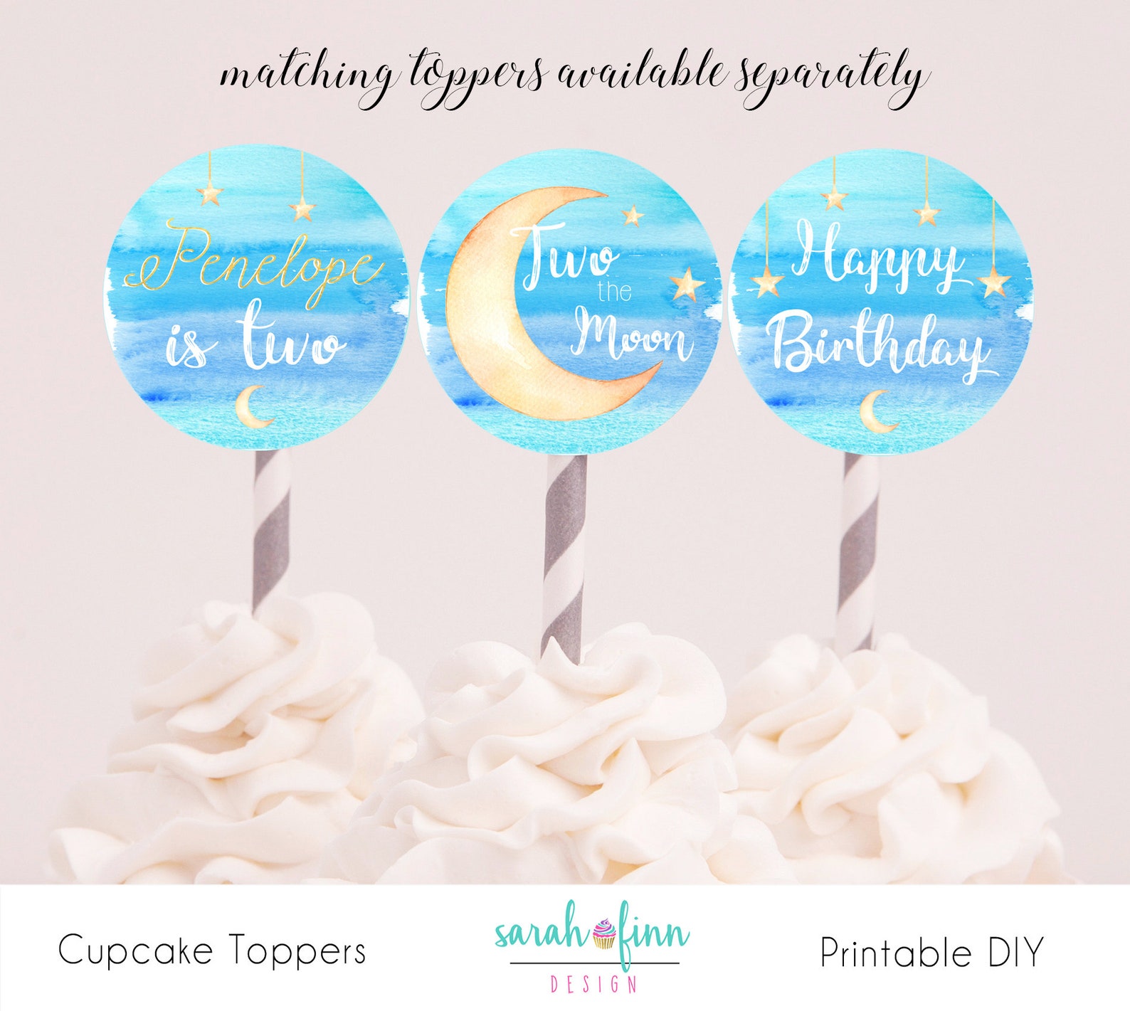 Moon Happy Birthday Banner Printable Instant Download Two the - Etsy