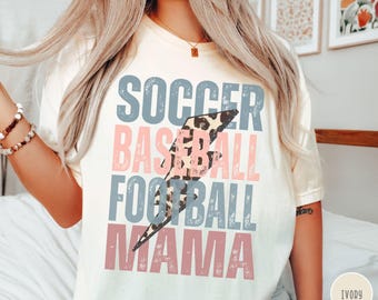 Soccer, Baseball, and Football Mom Shirt Mama Leopard Mom of Both Comfort Colors Tee Multiple Kids Sports