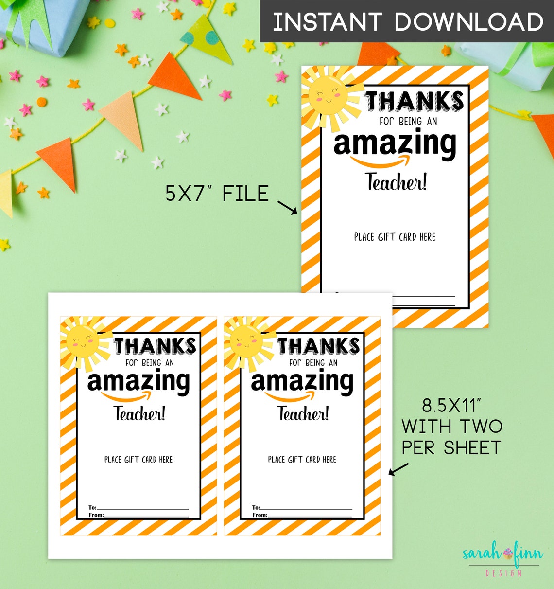 Amazon Teacher Gift Card Holder Instant Download Thank You Etsy