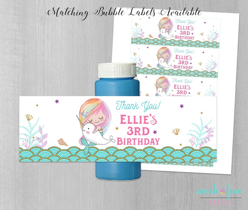 Mermaid Thank You Card Narwhal Birthday Mermaid Party Narwhal | Etsy