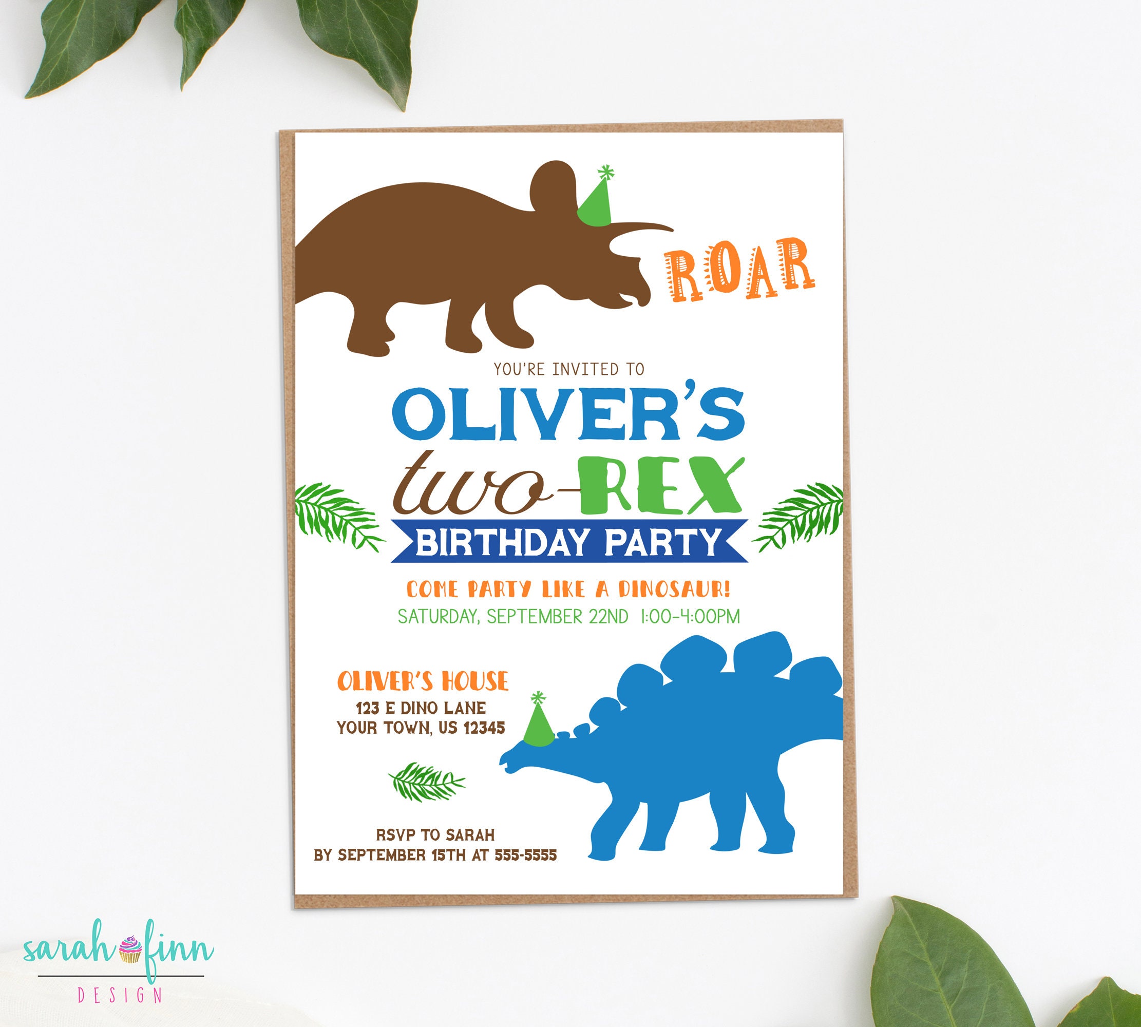 Dinosaur Birthday Invitation Modern Dinosaur Party Dino Four Etsy