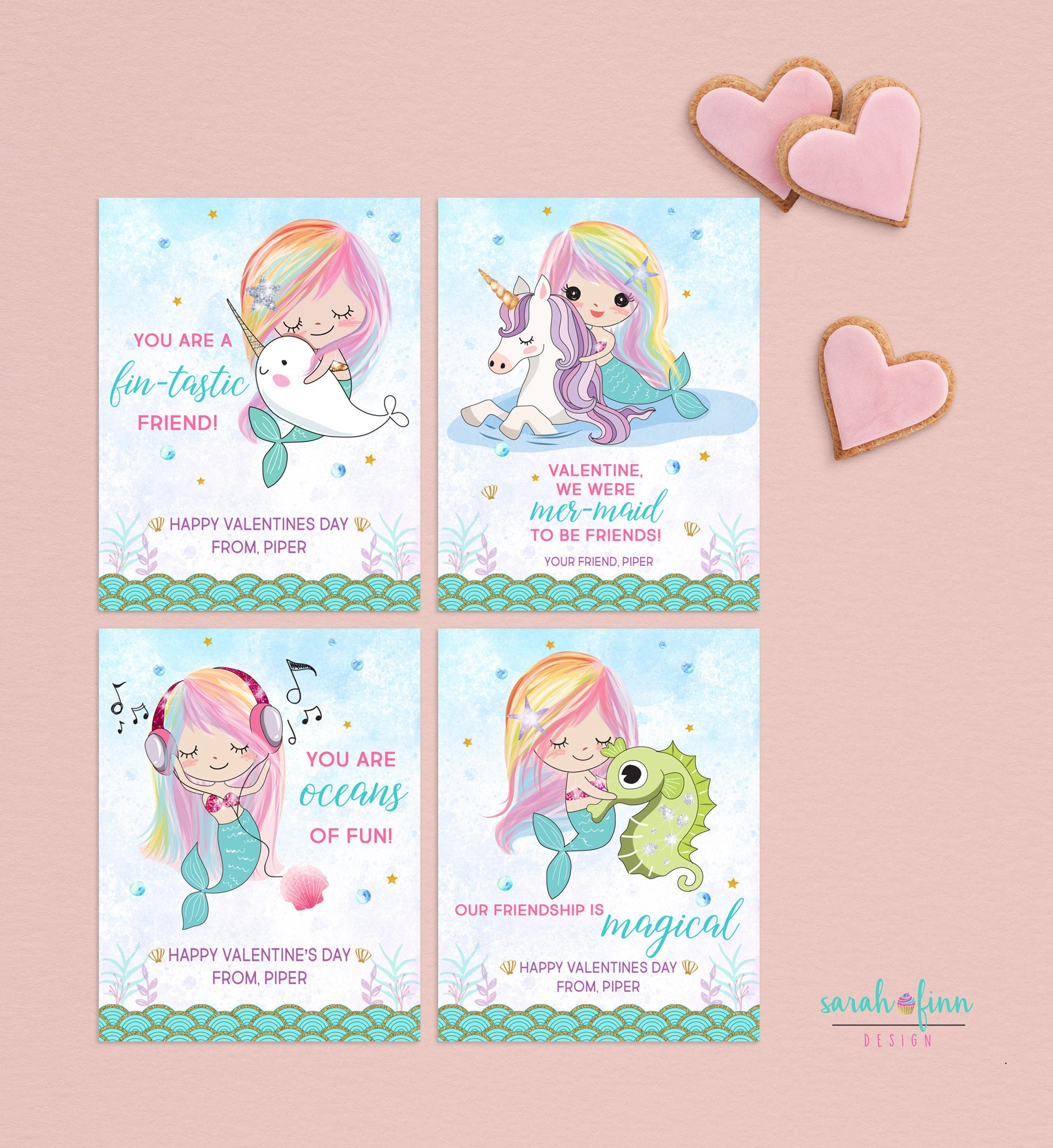 Mermaid Valentine Card for Kids Mermaid Valentine School Printable ...