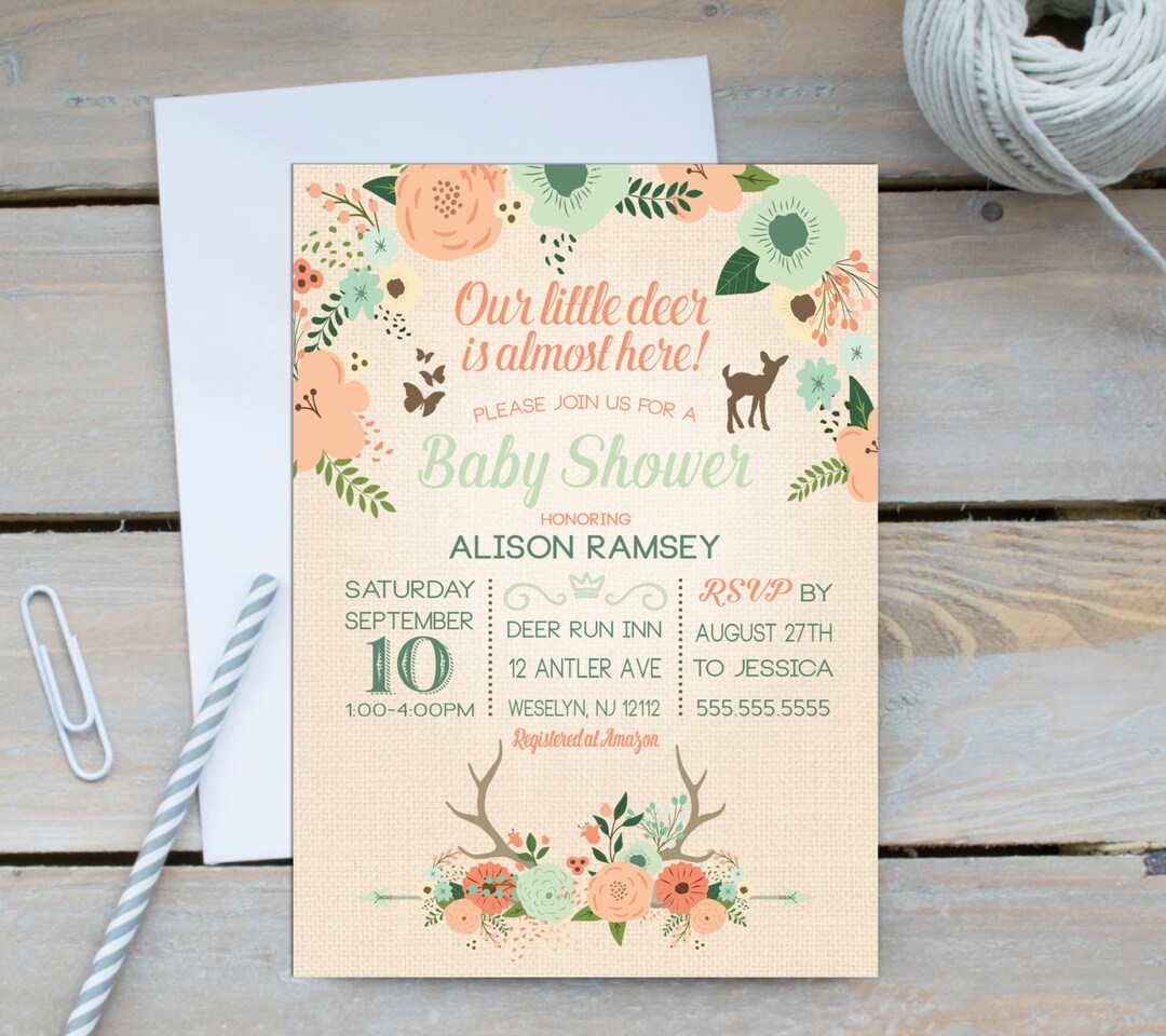 Deer Baby Shower Invitation Baby Shower Printable Invitation - Etsy