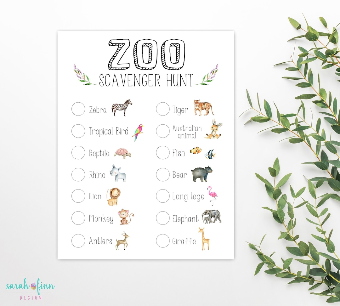 Zoo Scavenger Hunt Nature Scavenger Hunt Printable Kid Activity Instant Download Birthday