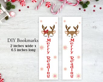 Marque-pages de Noël imprimables avec marque-page renne Marque-pages de Noël à faire soi-même Cadeau de création pour le lecteur Marque-pages pour enfants