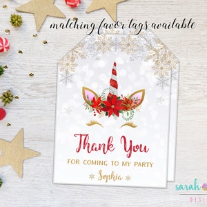 Christmas Unicorn Happy Birthday Banner Printable Girl Unicorn Instant Download Christmas Birthday Party Decor Supplies Winter Birthday image 2