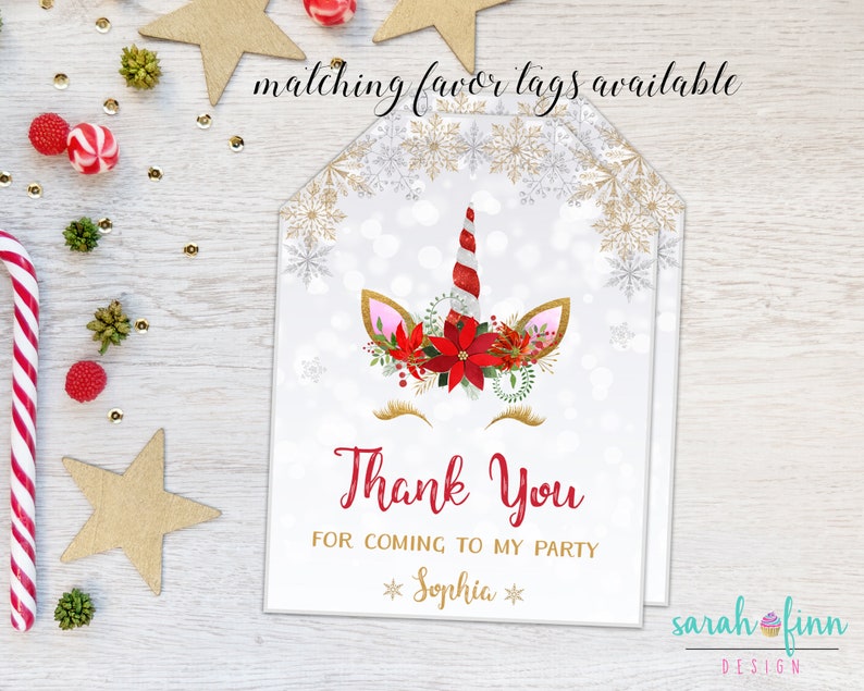 Christmas Unicorn Happy Birthday Banner Printable Girl Unicorn Instant Download Christmas Birthday Party Decor Supplies Winter Birthday image 2