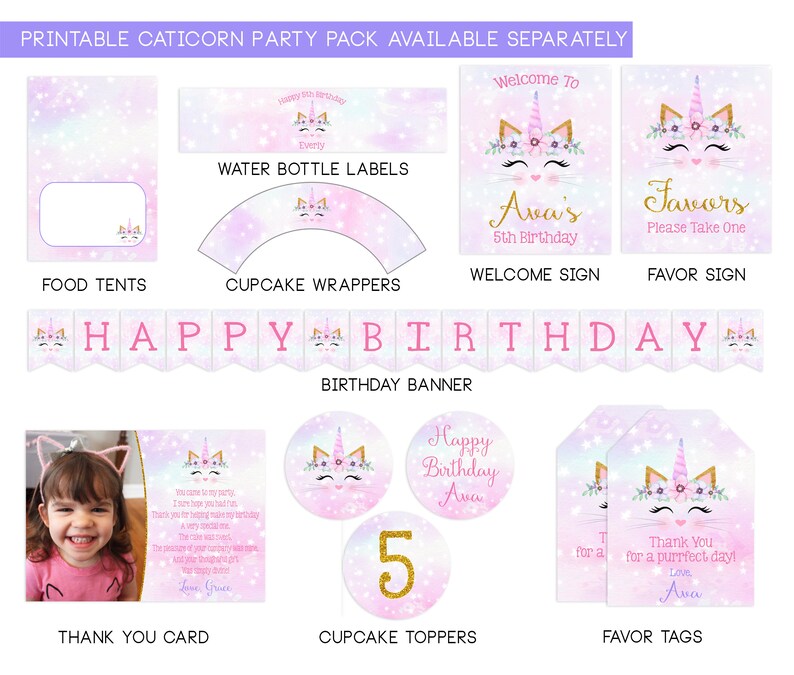 caticorn food tents printable cat unicorn food labels