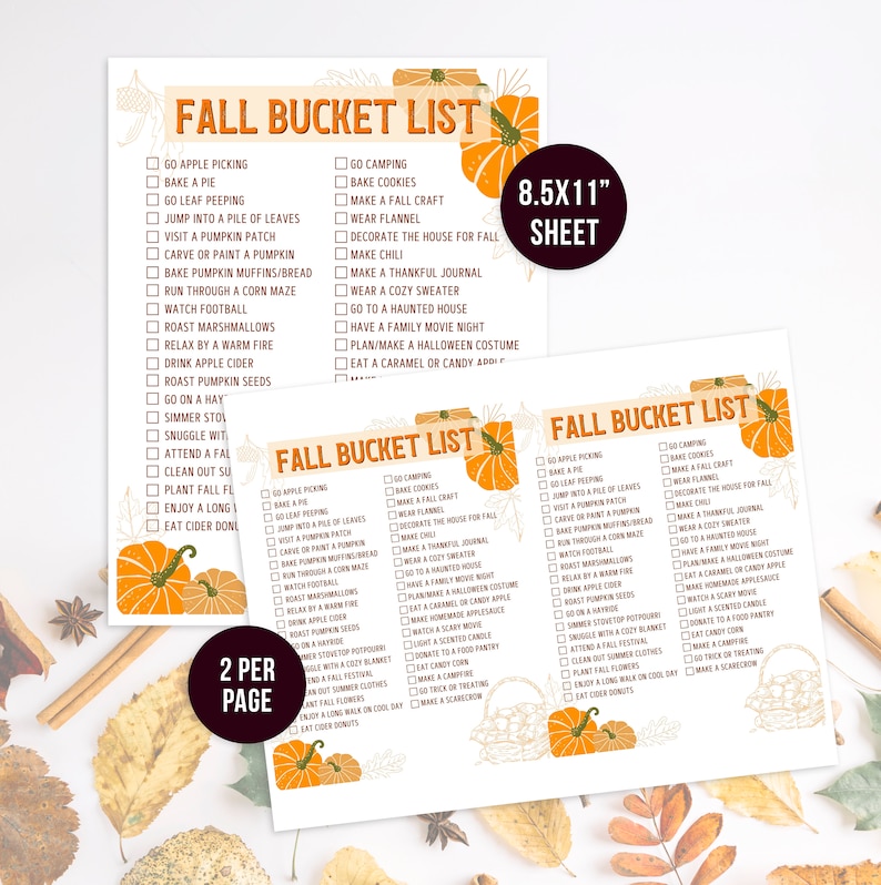 Fall Break Checklist Fall Bucket List Printable Checklist of Fall Activities Autumn ...