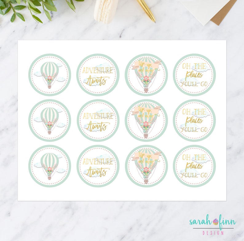 Hot Air Balloon Cupcake Toppers 1st Birthday Printable Toppers Etsy