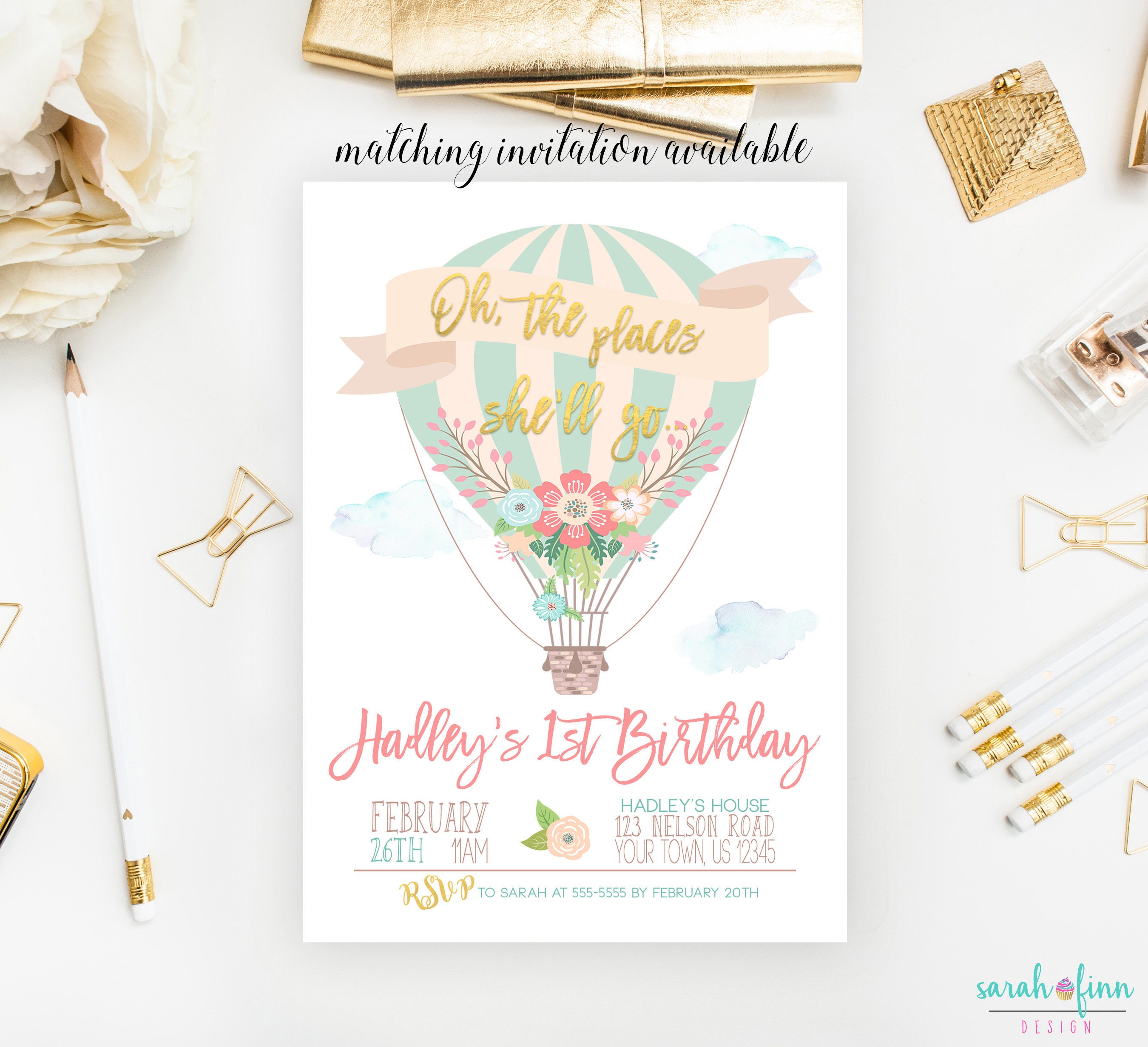 Birthday Thank You Card Hot Air Balloon Party Balloon Photo Etsy