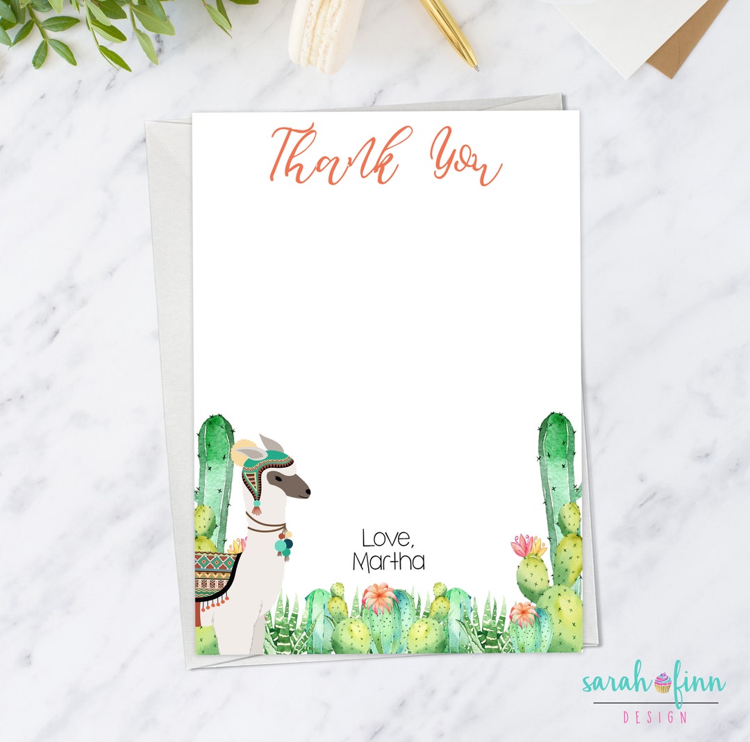 Llama Thank You Card Cactus Thank You Card Fiesta Baby Shower Llama ...